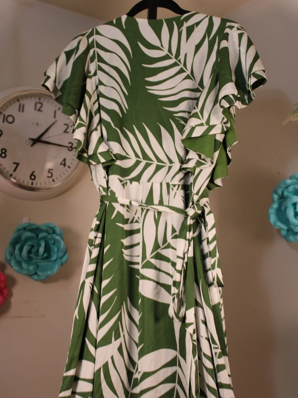 Ruche Green and White Palm-Print Wrap Maxi Dress - Picture 6 of 8